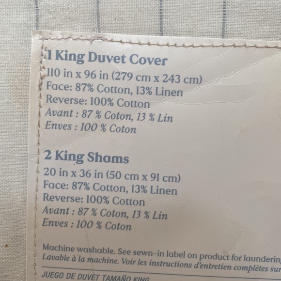 Nestwell Pinstripe King size 3-pcs Duvet Cover set Cotton/linen blended NEW - Picture 7 of 10